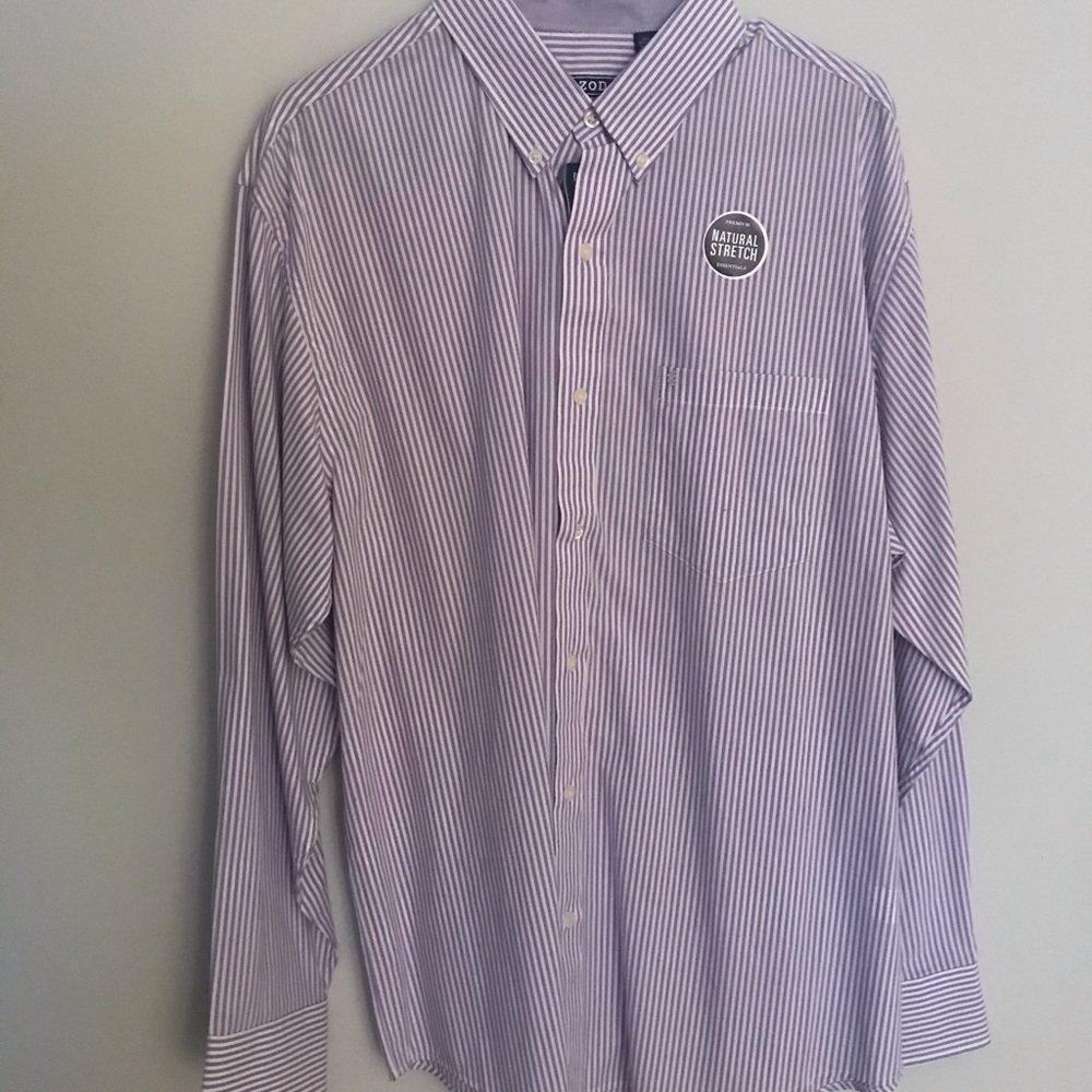 Izod Purple Striped Button Up
